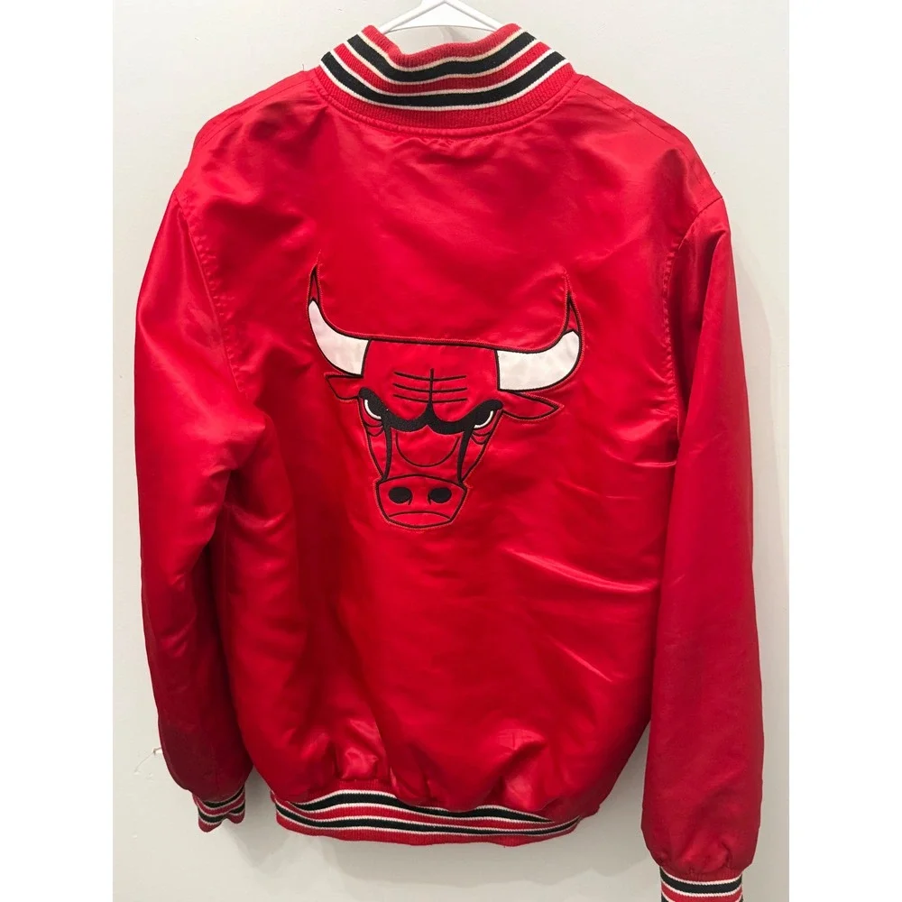 Starter Black Label Chicago Bulls Satin Bomber Jacket Red Embroidered Mens M
